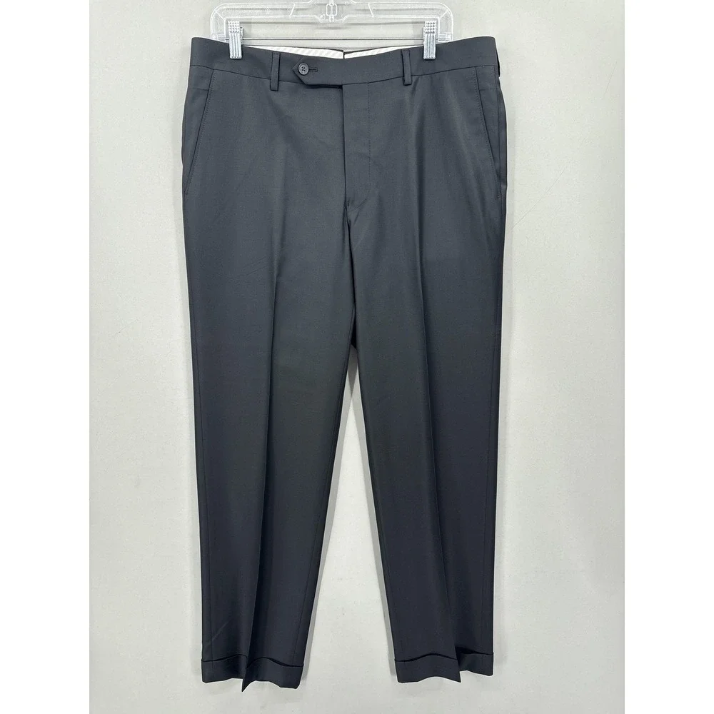 Samuelsohn Pants Mens 34x30 Black Super 110s Wool Flat Front Dress Cuffed Canada